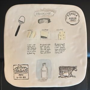 Rae Dunn by Magenta Ceramic Cheese Fromage Serving Platter Board 12" Square